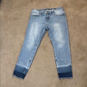 Miss Me Blue Cropped Jeans with Color-Block Design